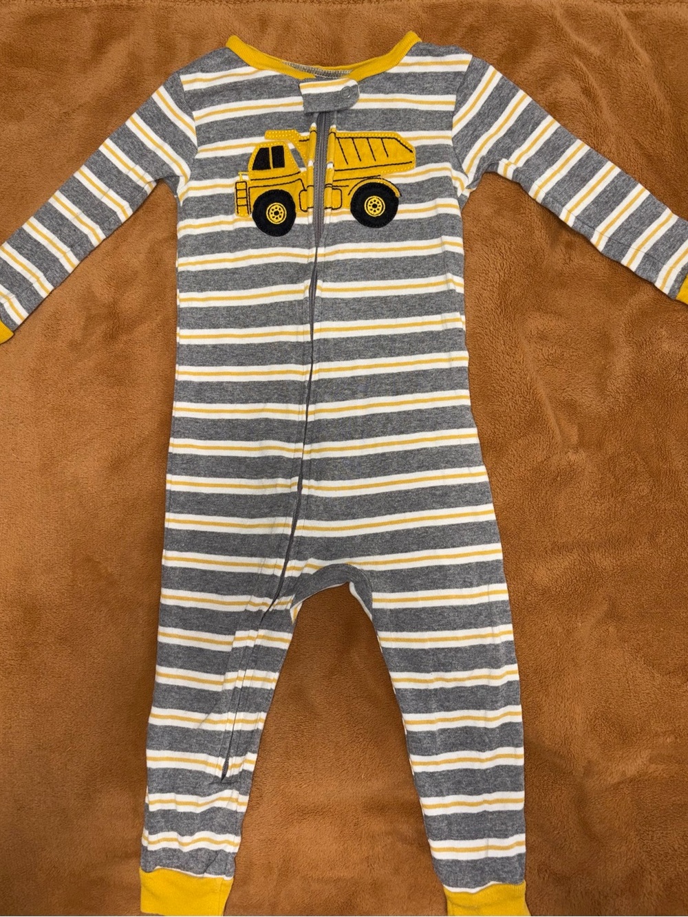 Carter's Gray & Yellow Striped Dump Truck Pajamas